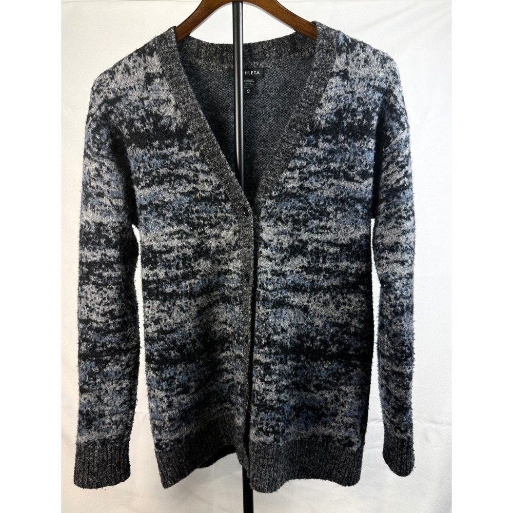 Athleta Womens XS Gray Blue Wool Blend Button Front Cardigan Sweater Cozy Casual